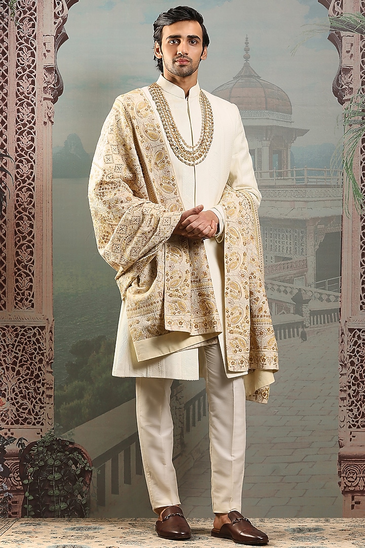 Gold Silk Zardosi Work Stole by ASUKA at Pernia's Pop Up Shop