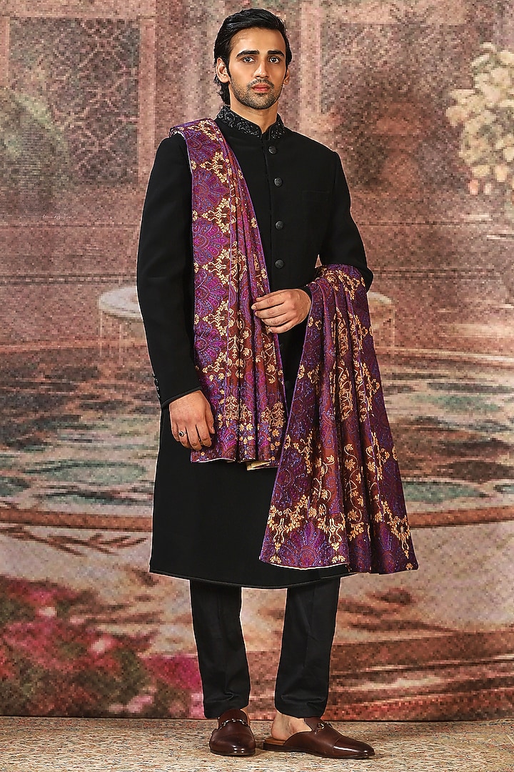 Purple Silk Embroidered Stole by ASUKA at Pernia's Pop Up Shop
