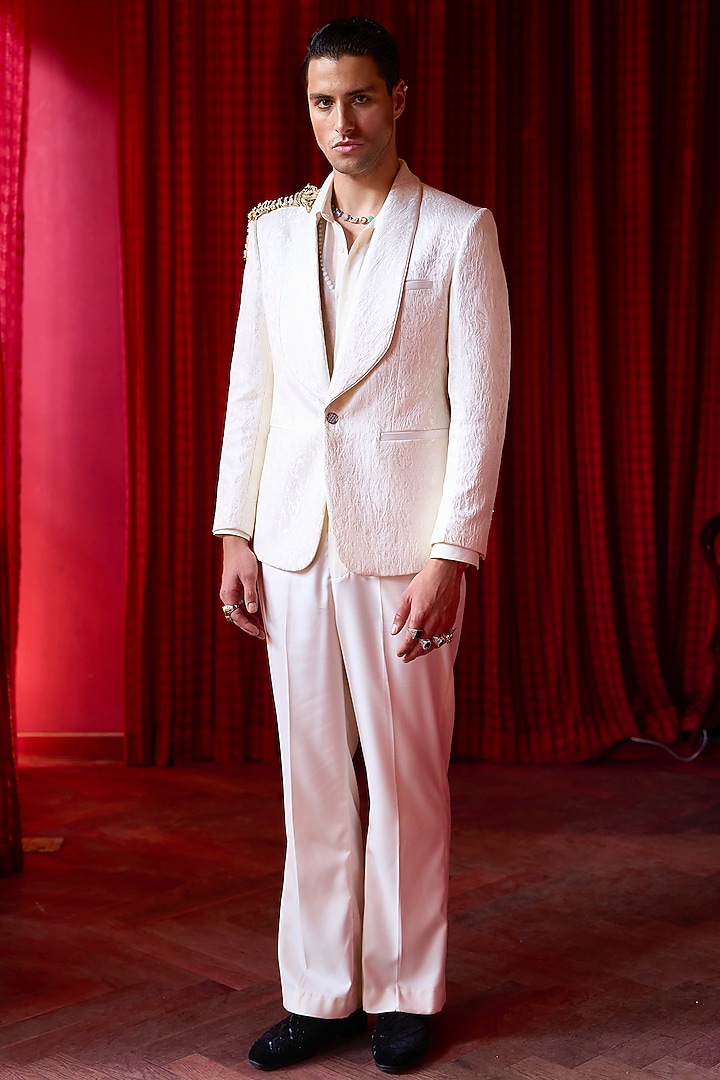 White Jacquard Tuxedo Set by ASUKA at Pernia's Pop Up Shop