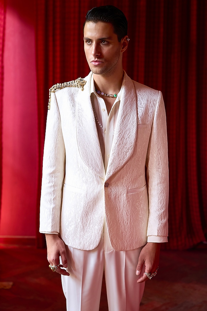 White Jacquard Tuxedo Set by ASUKA at Pernia's Pop Up Shop