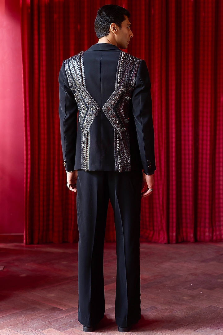 Black Silk Nalki Work Tuxedo Set by ASUKA at Pernia's Pop Up Shop