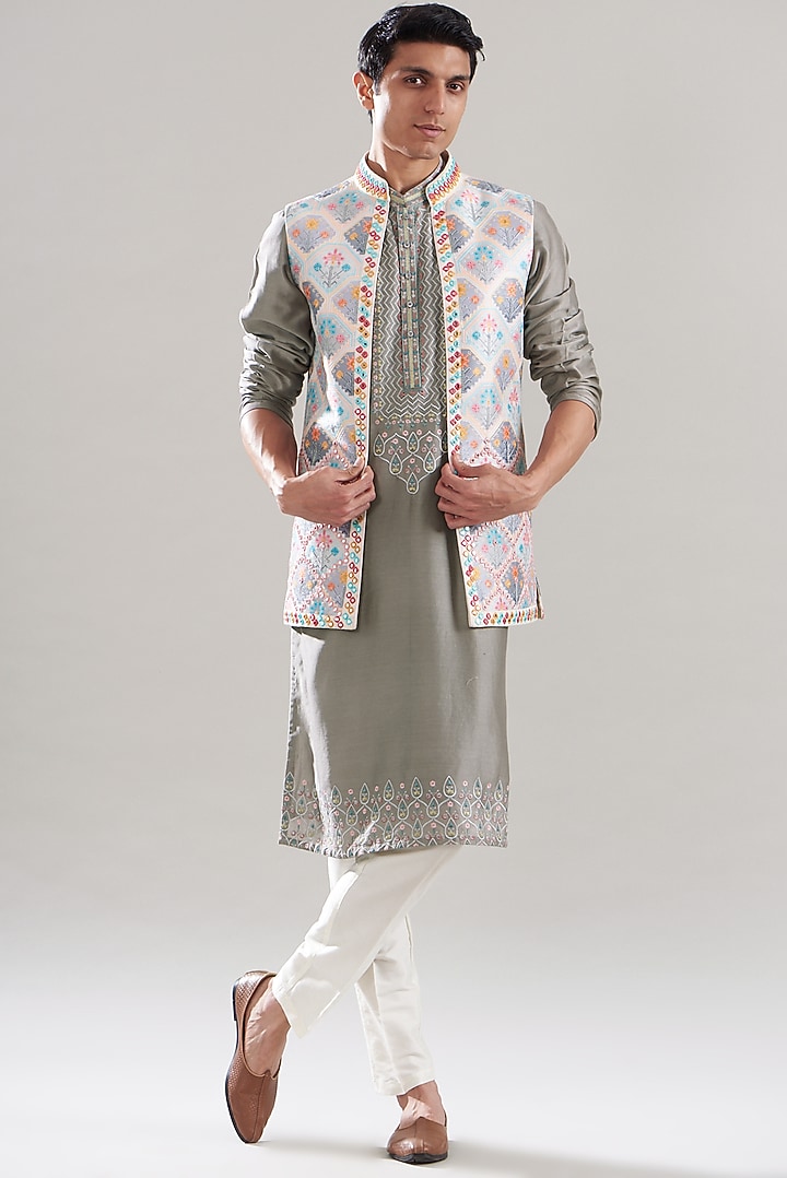 Multi-Colored Cotton Silk Printed Bundi Jacket Set by ASUKA at Pernia's Pop Up Shop