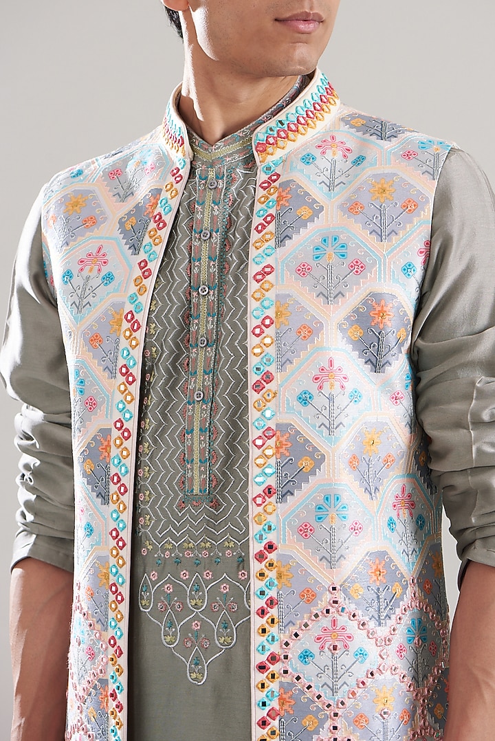 Multi-Colored Cotton Silk Printed Bundi Jacket Set by ASUKA at Pernia's Pop Up Shop