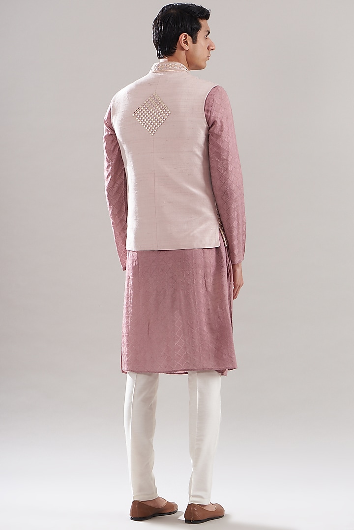 Pink Raw Silk Mirror Wor Bundi Jacket Set by ASUKA at Pernia's Pop Up Shop