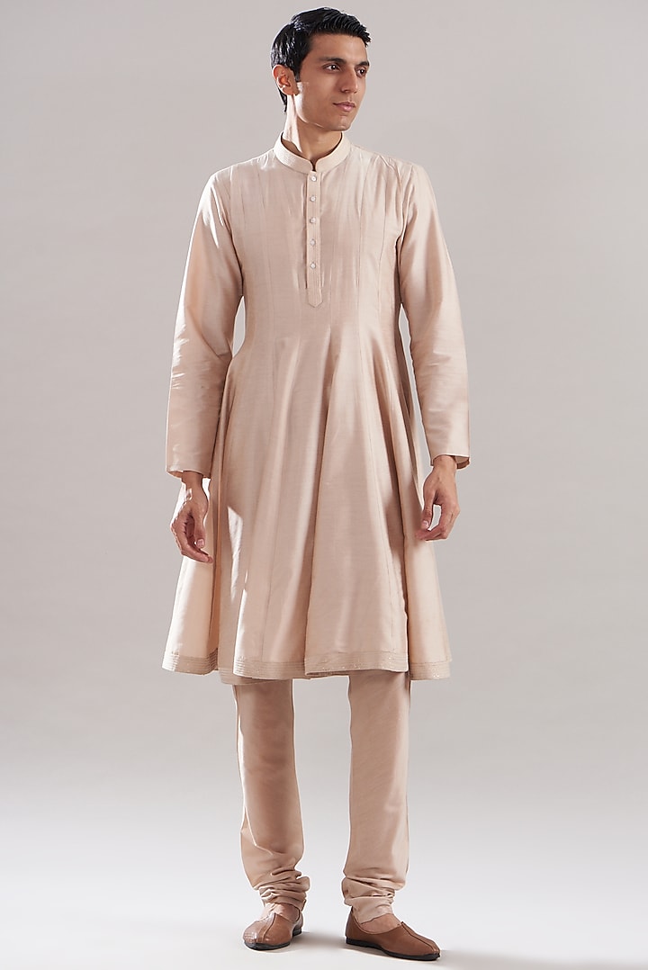 Blush Raw Silk & Cotton Silk Embroidered Bundi Jacket Set by ASUKA at Pernia's Pop Up Shop