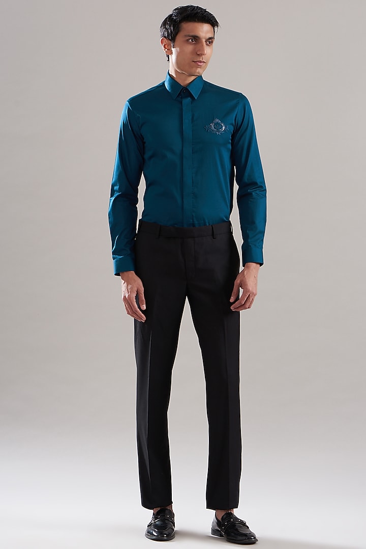 Teal Egyptian Giza Cotton Summer Shirt by ASUKA at Pernia's Pop Up Shop