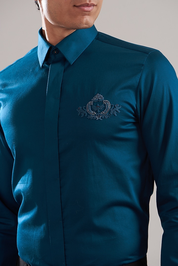 Teal Egyptian Giza Cotton Summer Shirt by ASUKA at Pernia's Pop Up Shop