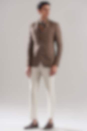 Brown Linen Blazer Set by ASUKA