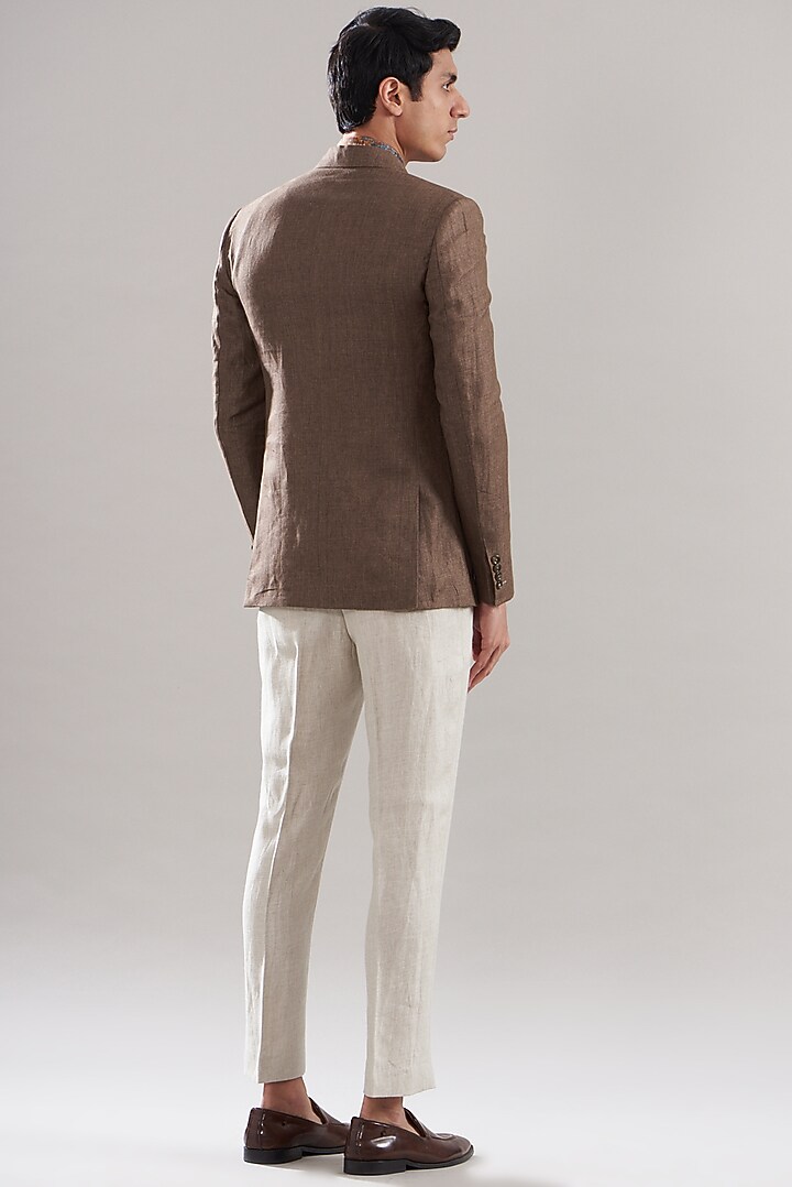 Brown Linen Blazer Set by ASUKA at Pernia's Pop Up Shop