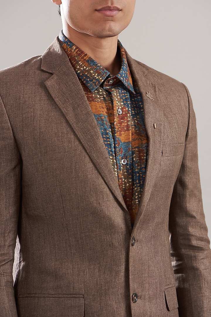 Brown Linen Blazer Set by ASUKA at Pernia's Pop Up Shop