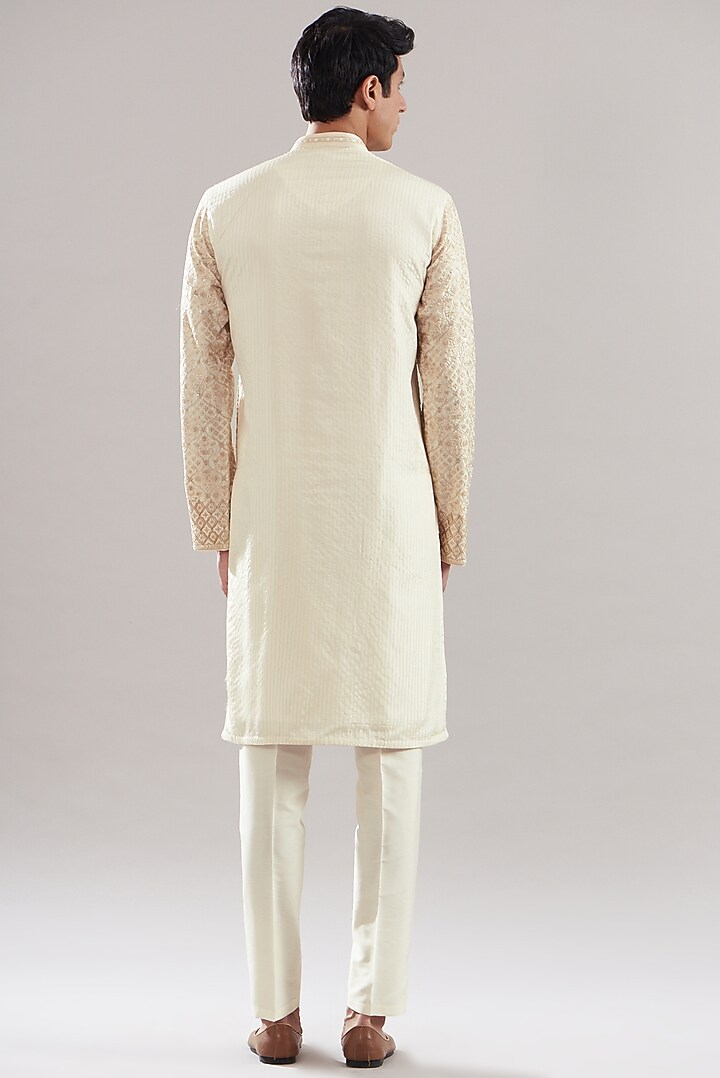 Rust Embroidered Chanderi Silk A-Line Kurta Trouser Set
