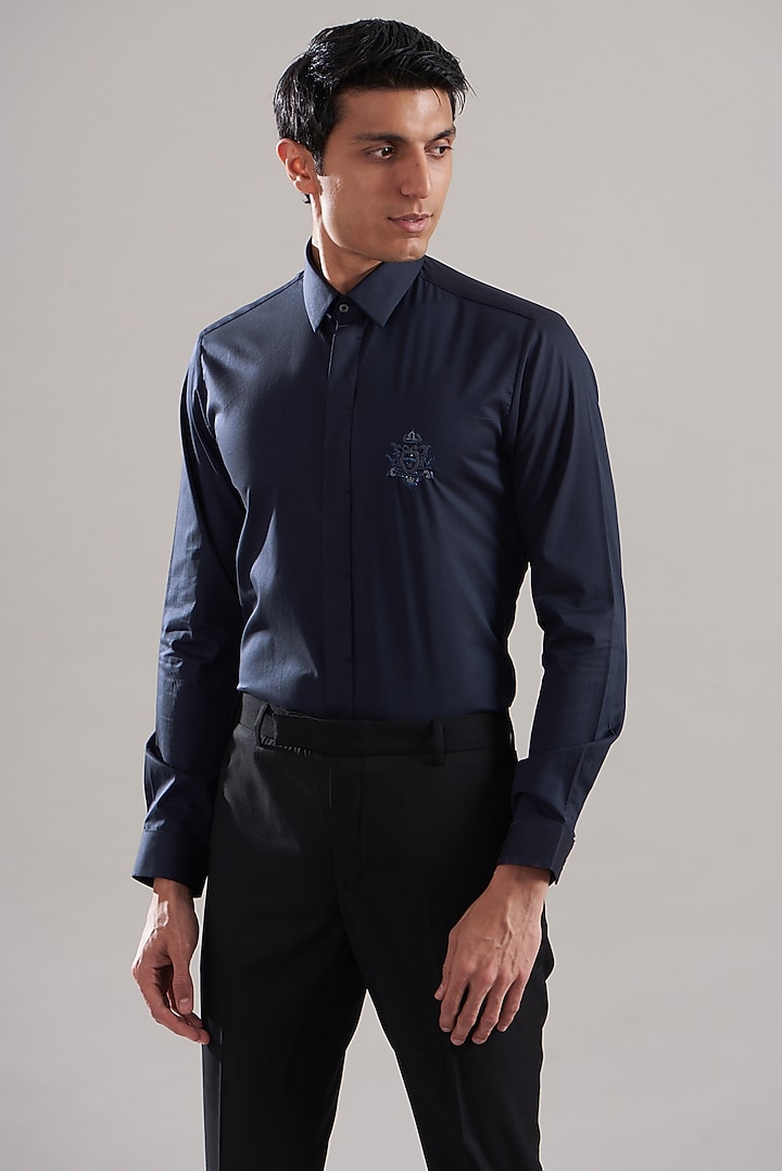 Navy Egyptian Giza Cotton Summer Shirt by ASUKA at Pernia's Pop Up Shop