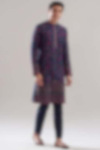 Ink Blue Cotton Silk Embroidered Kurta Set by ASUKA at Pernia's Pop Up Shop