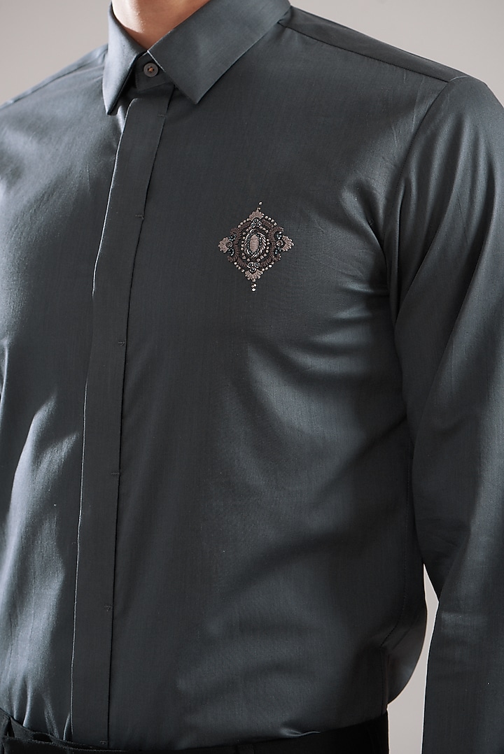 Grey Egyptian Giza Cotton Summer Shirt by ASUKA at Pernia's Pop Up Shop