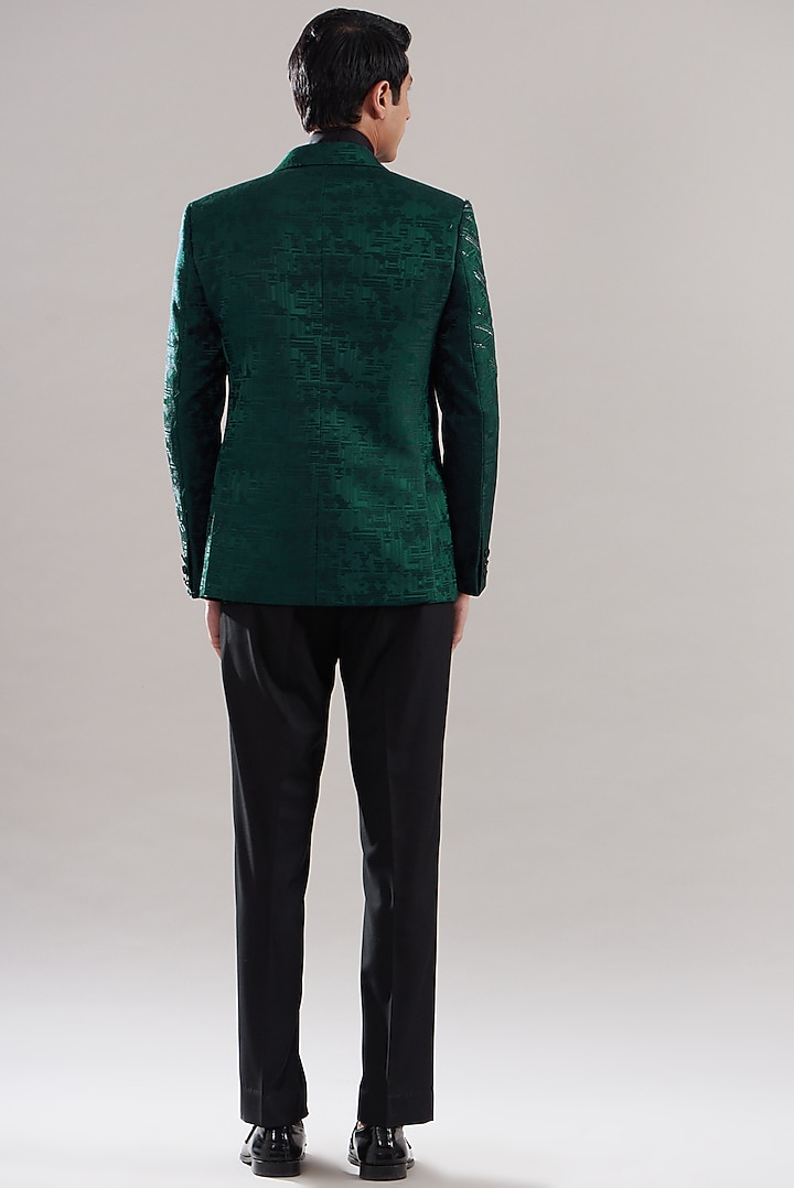 Teal Jacquard Hand Embroidered Tuxedo Set by ASUKA at Pernia's Pop Up Shop