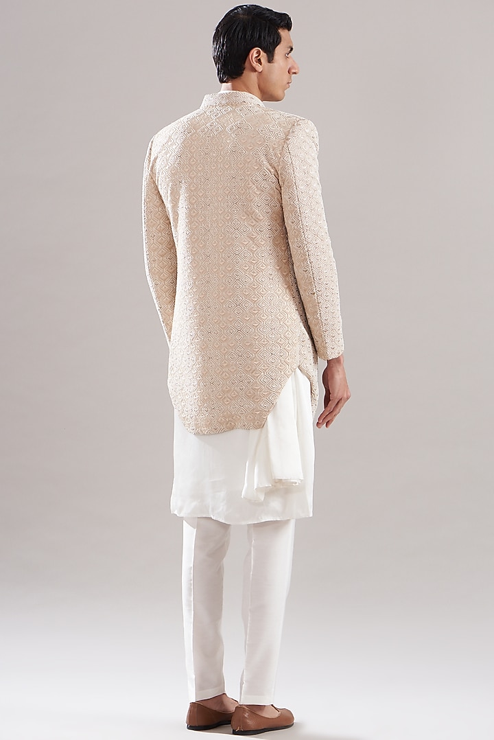 White Cotton Silk Embroidered Wedding Indowestern Set by ASUKA at Pernia's Pop Up Shop