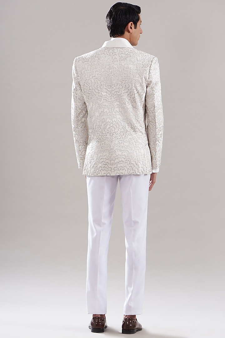 White Cotton Silk Embroidered Tuxedo Set by ASUKA at Pernia's Pop Up Shop