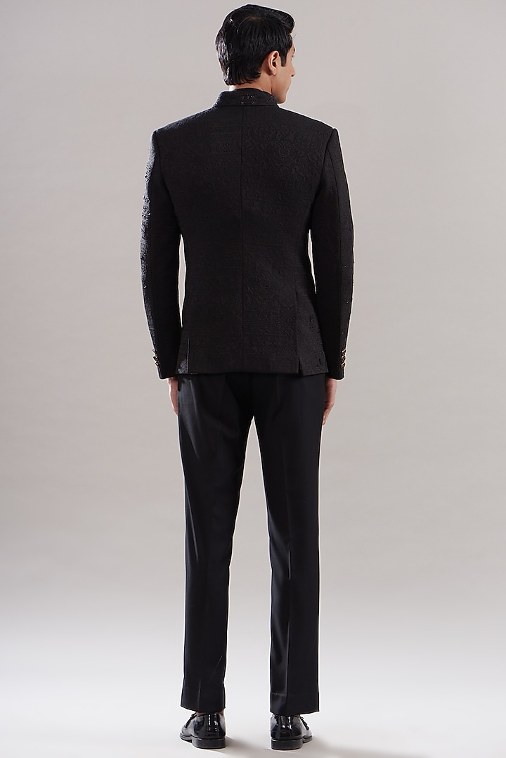 Black Scuba Embellished Wedding Bandhgala Set by ASUKA at Pernia's Pop Up Shop
