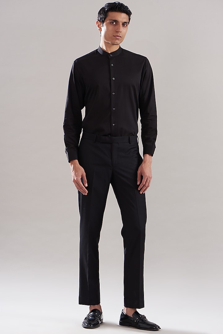 Black Scuba Embellished Wedding Bandhgala Set by ASUKA at Pernia's Pop Up Shop