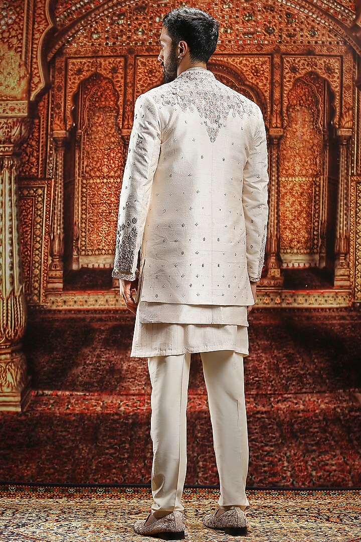 Almond Raw Silk Cutdana Hand Embroidered Indo Western Set by ASUKA at Pernia's Pop Up Shop
