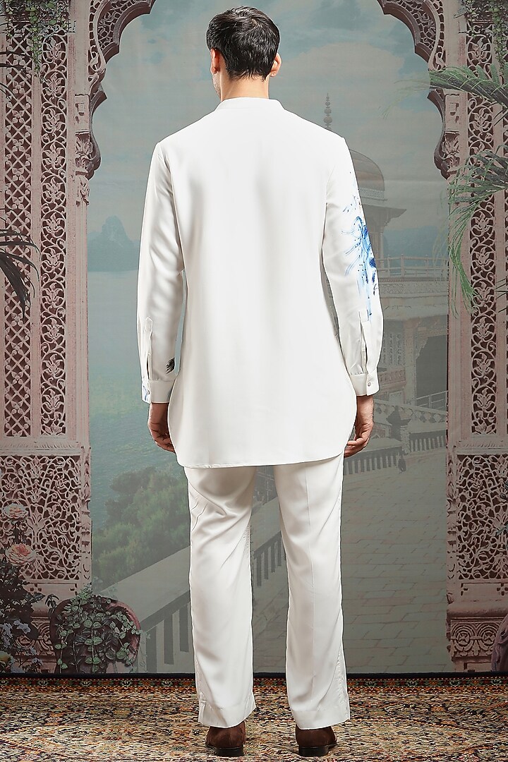 White Silk Hand Painted Kurta Set by ASUKA at Pernia's Pop Up Shop