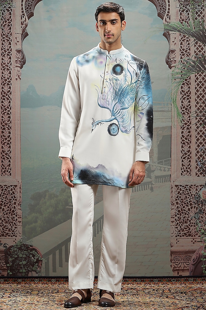 White Silk Hand Painted Kurta Set by ASUKA at Pernia's Pop Up Shop