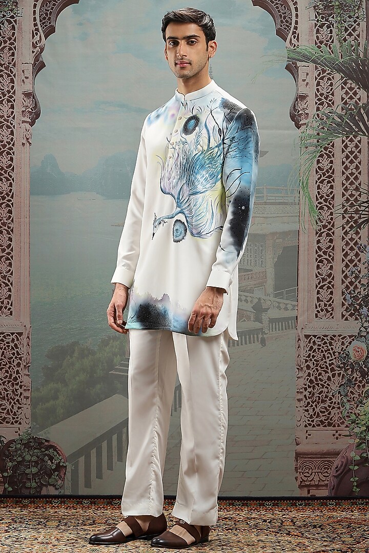 White Silk Hand Painted Kurta Set by ASUKA at Pernia's Pop Up Shop