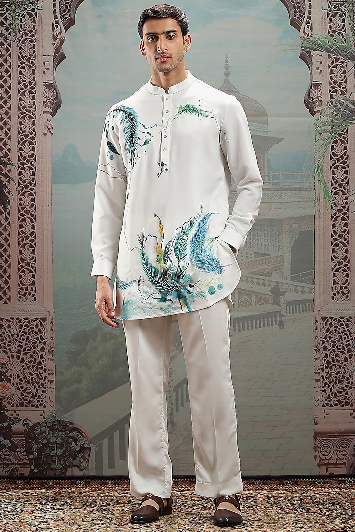 White Silk Hand Painted Kurta Set by ASUKA