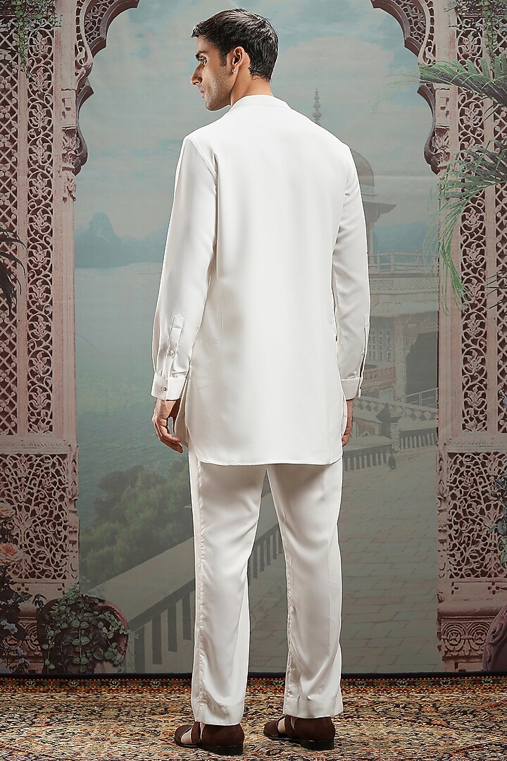 White Silk Hand Painted Kurta Set by ASUKA at Pernia's Pop Up Shop