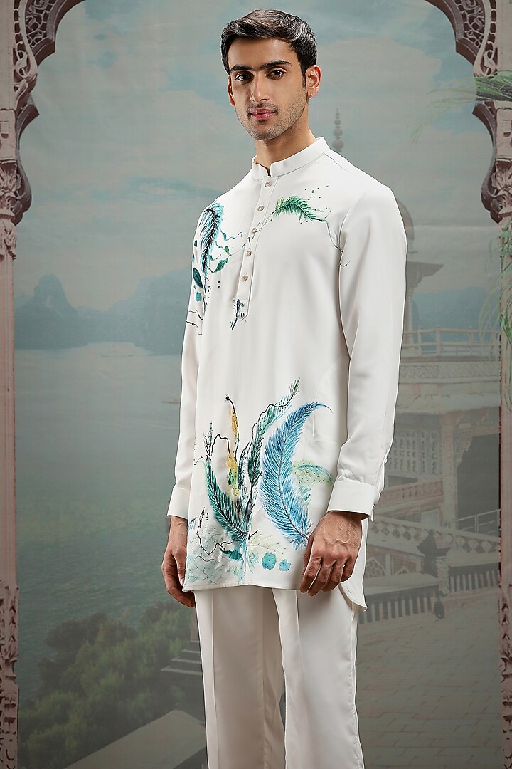 White Silk Hand Painted Kurta Set by ASUKA at Pernia's Pop Up Shop