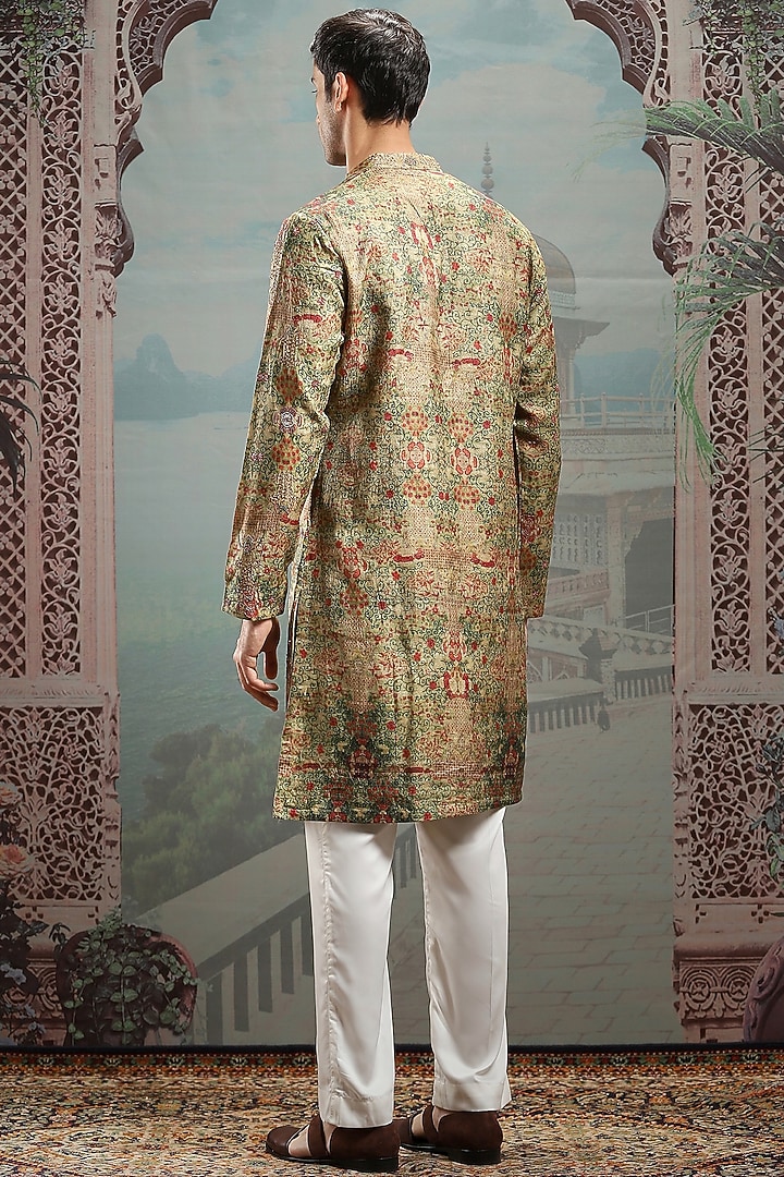 Multi-Colored Silk Printed & Embroidered Kurta Set by ASUKA at Pernia's Pop Up Shop