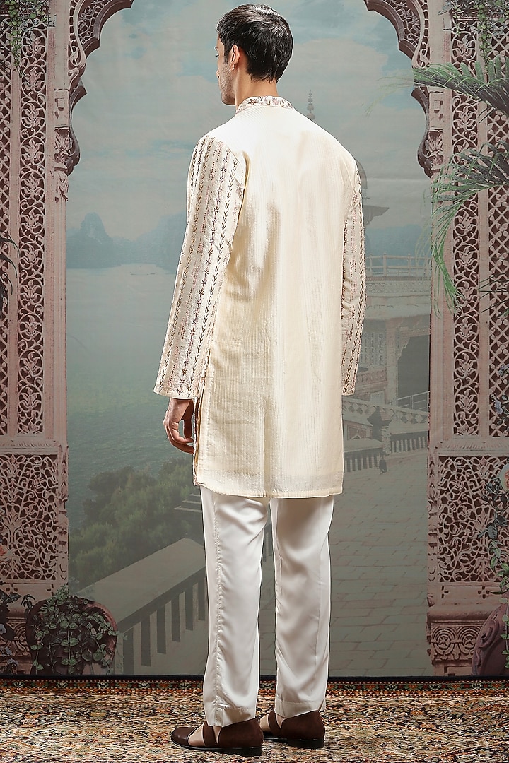 Ivory Jacquard Resham Embroidered Kurta Set by ASUKA at Pernia's Pop Up Shop