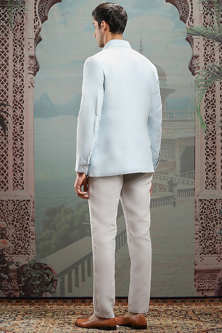 Light Blue Cotton Hand Painted Shacket by ASUKA at Pernia's Pop Up Shop