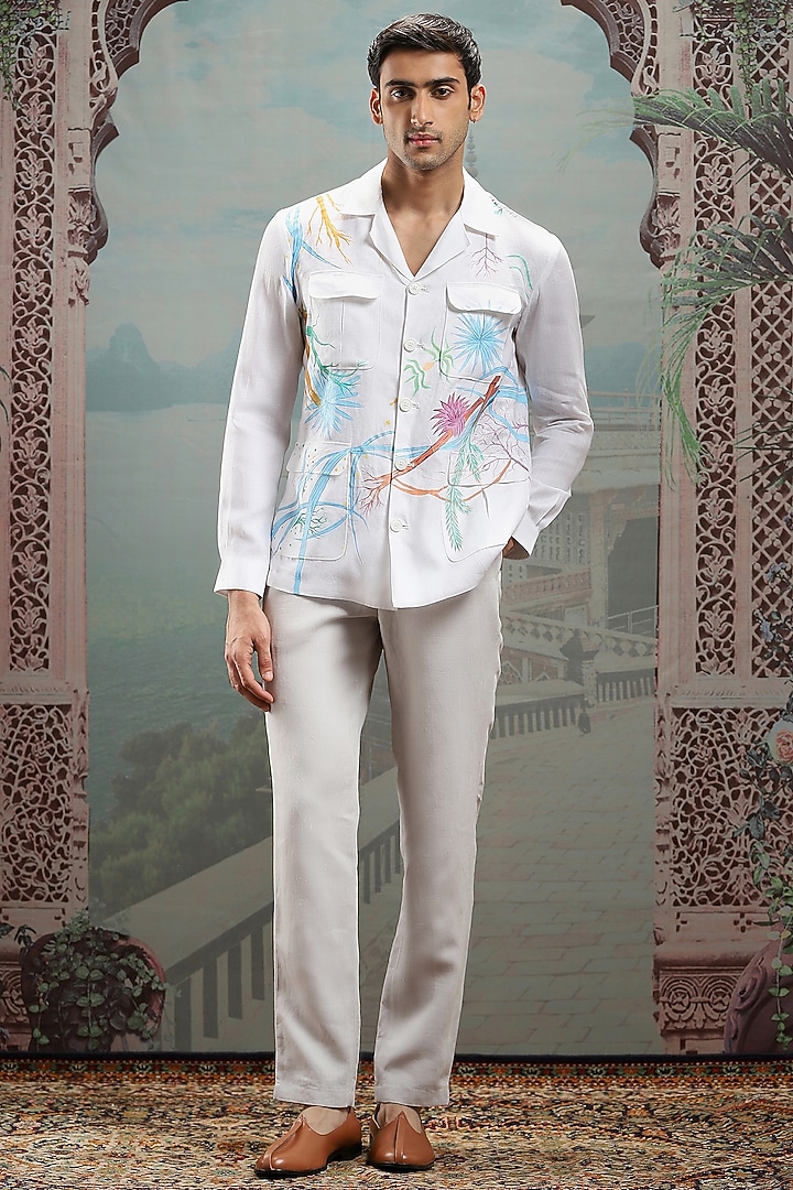 White Cotton Handpainted Shacket by ASUKA at Pernia's Pop Up Shop