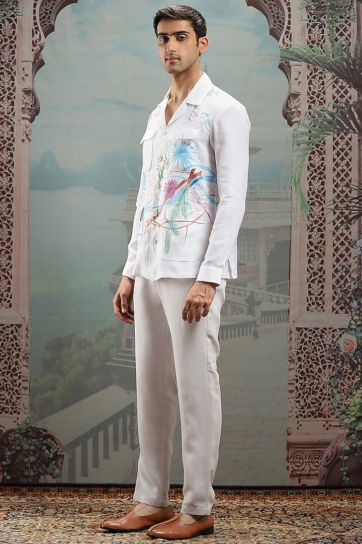 White Cotton Handpainted Shacket by ASUKA at Pernia's Pop Up Shop