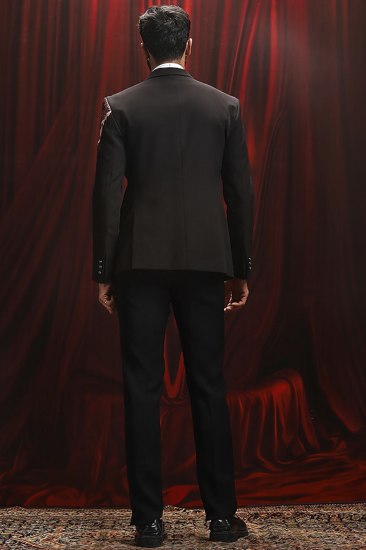 Black Velvet Thread Kantha Work Tuxedo Set by ASUKA at Pernia's Pop Up Shop