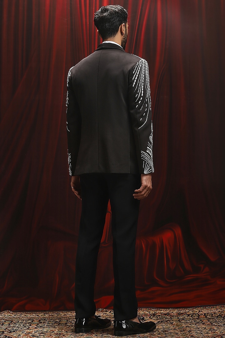 Black Velvet Thread Kantha Work Tuxedo Set by ASUKA at Pernia's Pop Up Shop