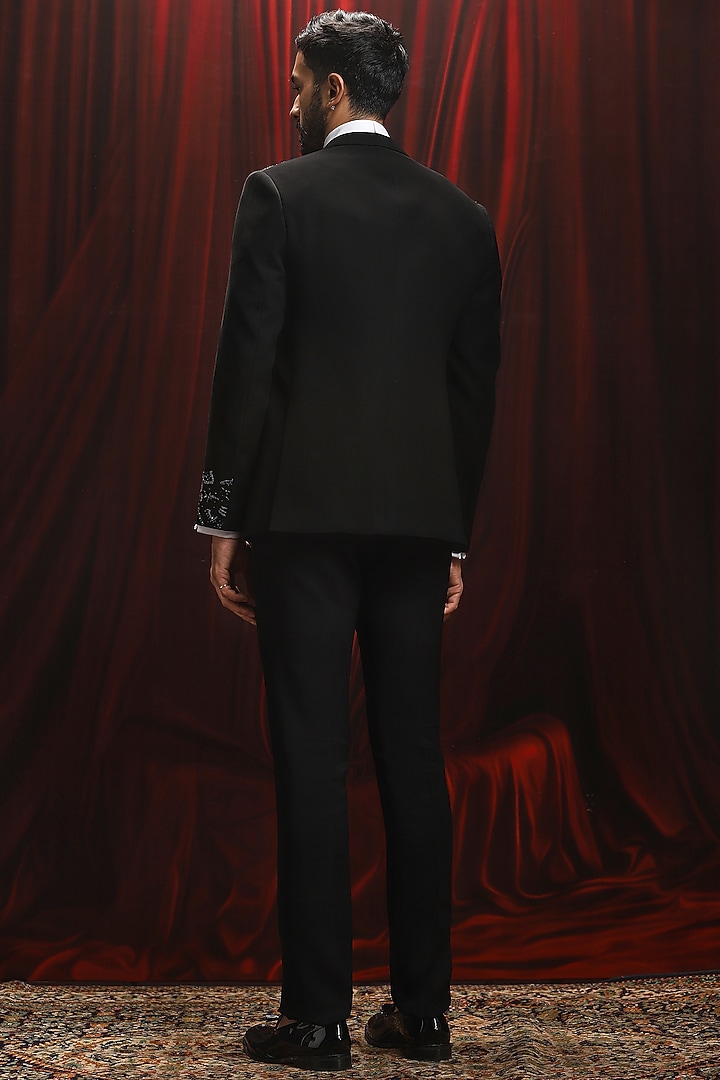 Black Velvet Cutdana Embroidered Tuxedo Set by ASUKA at Pernia's Pop Up Shop