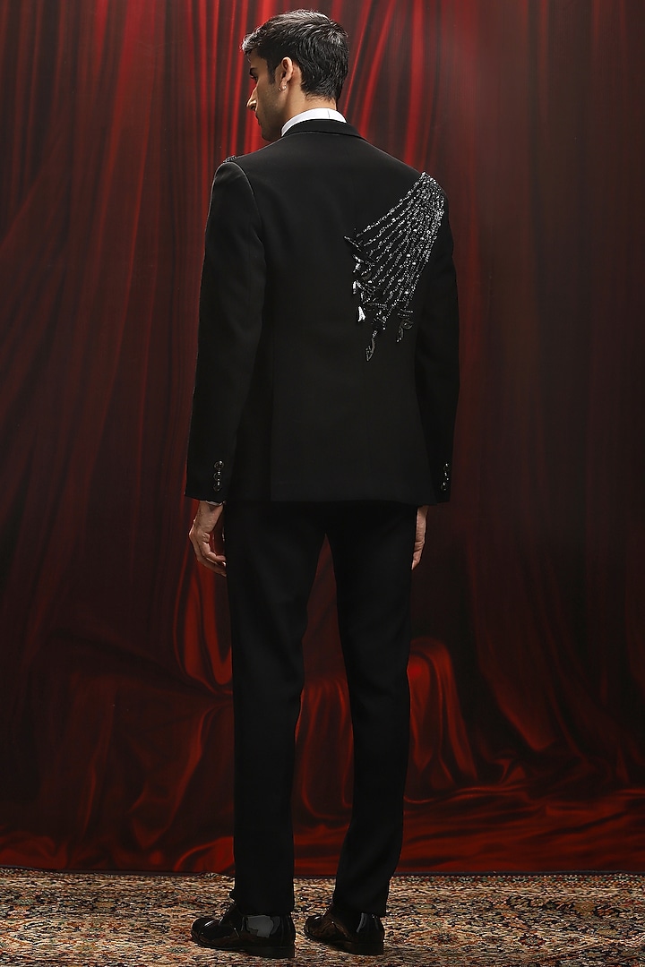 Black Velvet Embellished Tuxedo Set by ASUKA at Pernia's Pop Up Shop