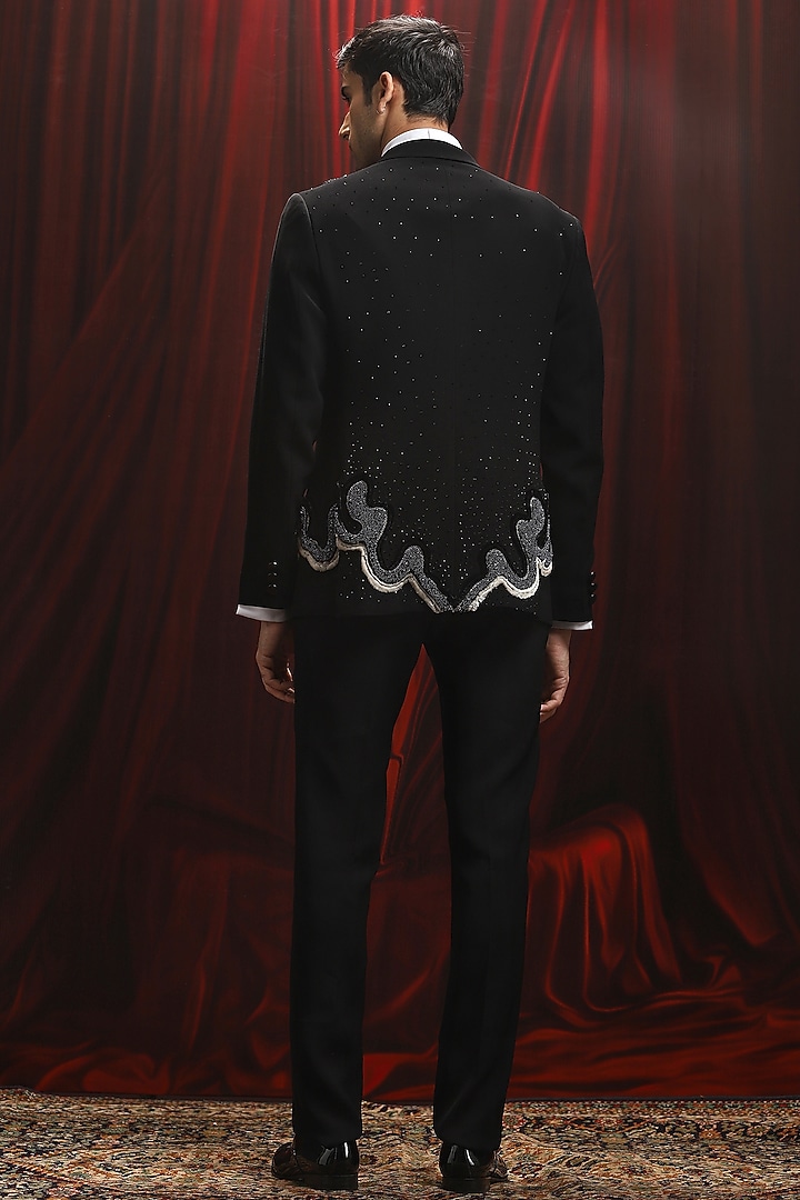 Black Velvet Cutdana Embellished Tuxedo Set by ASUKA at Pernia's Pop Up Shop