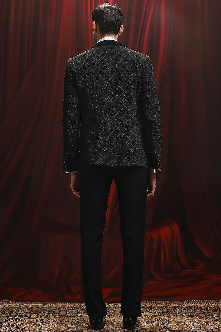 Black Jacquard Cutdana Work Tuxedo Set by ASUKA at Pernia's Pop Up Shop