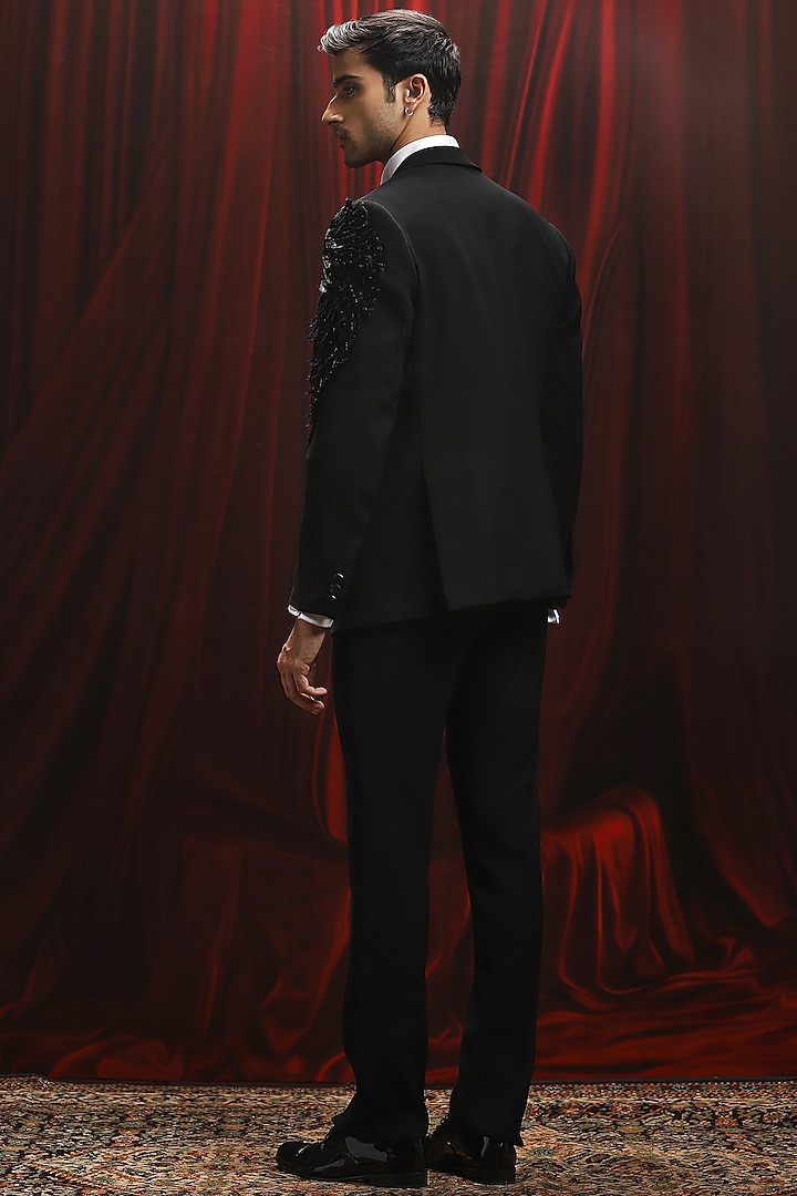 Black Wool Nalki Embellished Tuxedo Set by ASUKA at Pernia's Pop Up Shop