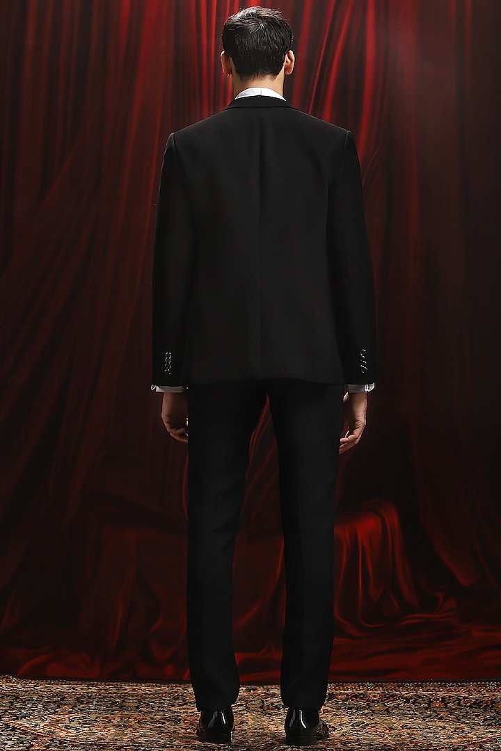 Black Jacquard Sequin Work Tuxedo Set by ASUKA at Pernia's Pop Up Shop