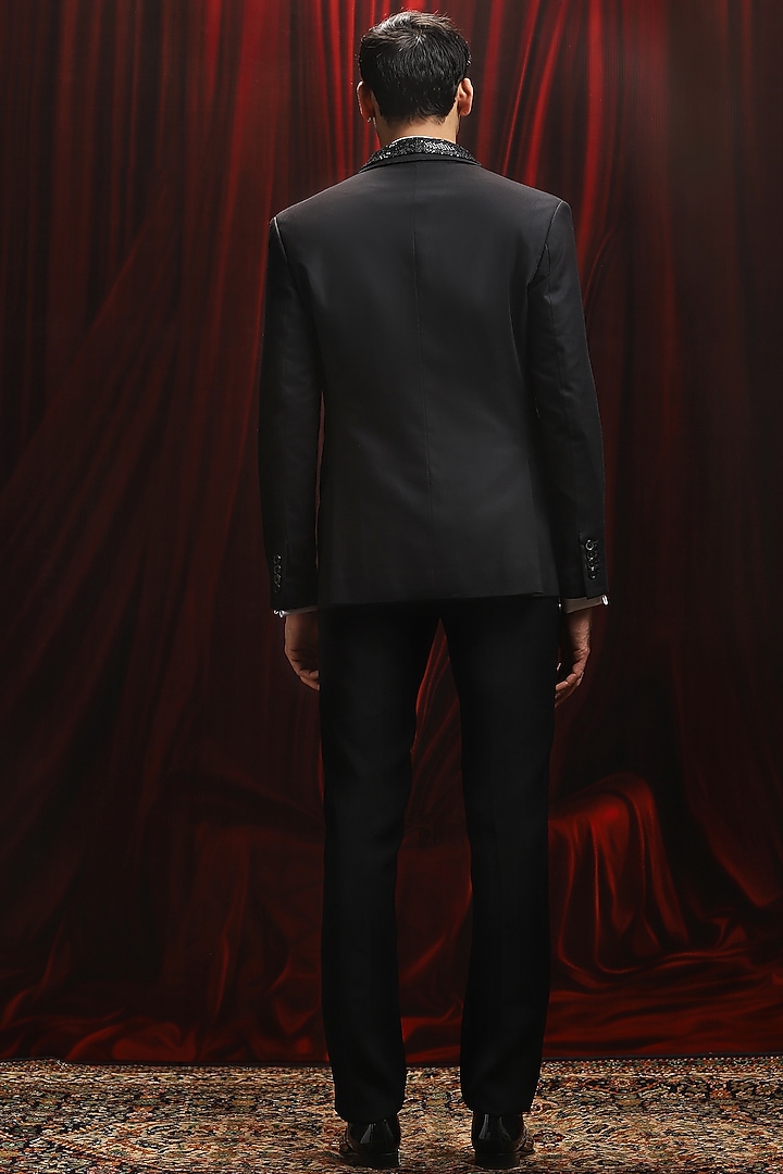Black Jacquard Panel Work Tuxedo Set by ASUKA at Pernia's Pop Up Shop