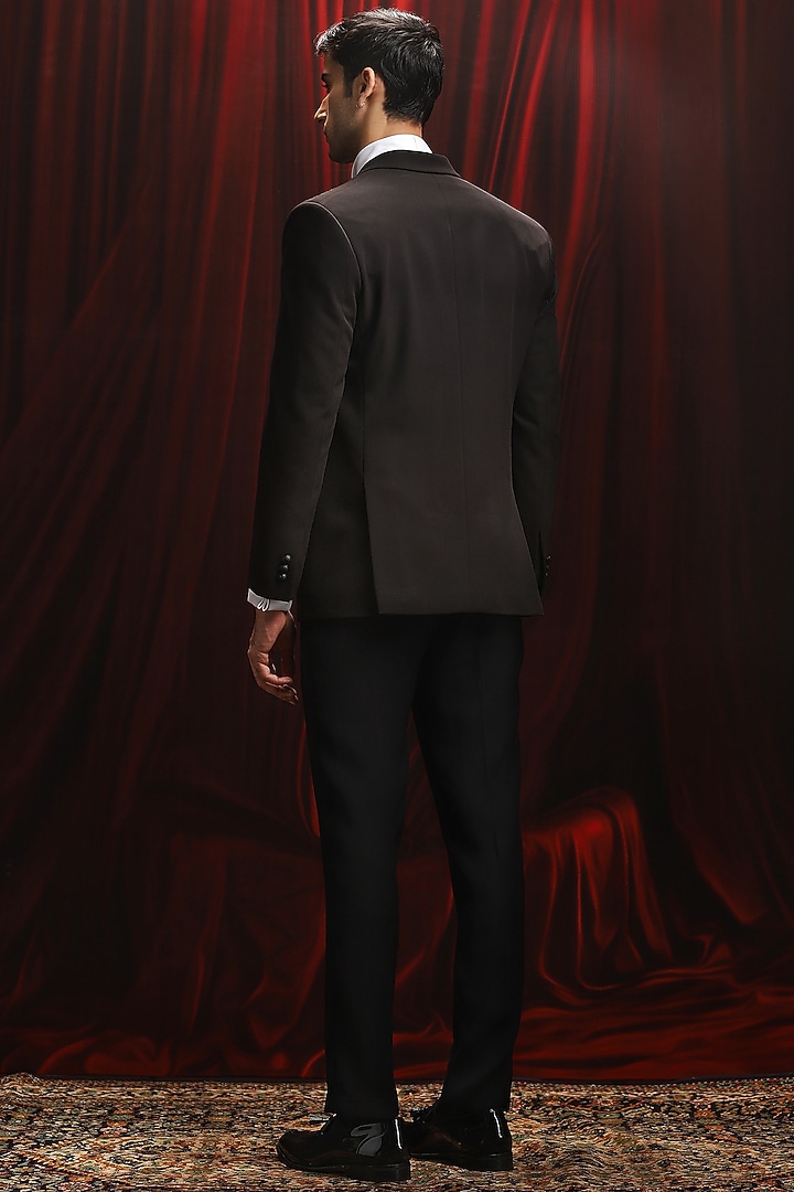 Black Jacquard Cutdana Embellished Tuxedo Set by ASUKA at Pernia's Pop Up Shop