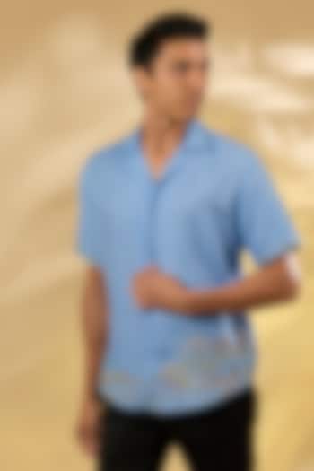 Blue Linen Embroidered Shirt by ASUKA