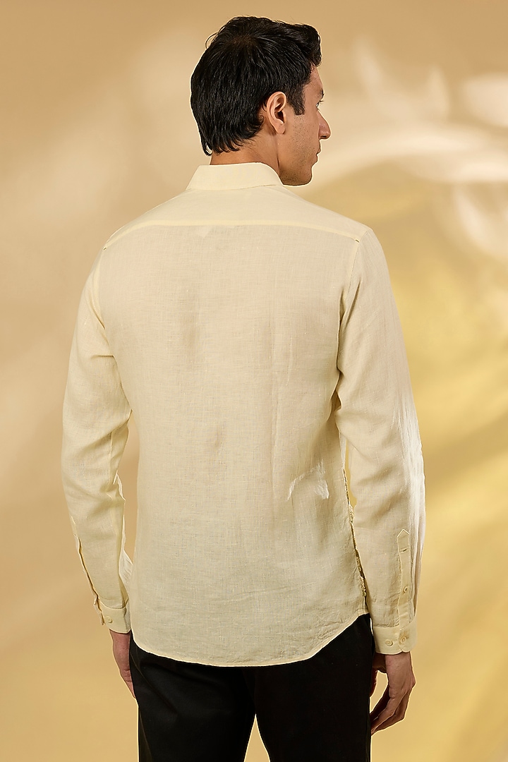 Cream Pure Linen Embroidered Shirt by ASUKA at Pernia's Pop Up Shop