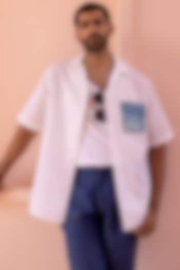 White Pure Linen Embroidered Shirt by ASUKA
