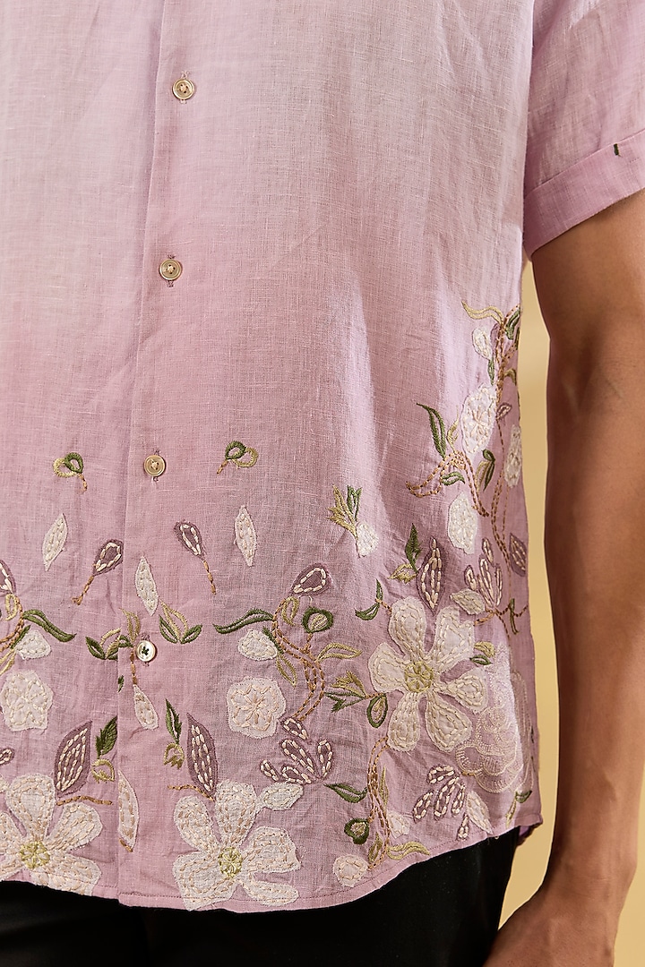 Ombre Lavender Pure Linen Embroidered Shirt by ASUKA at Pernia's Pop Up Shop