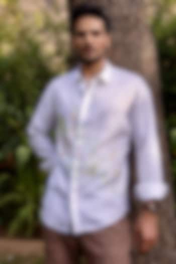 White Pure Linen Hand Embroidered Shirt by ASUKA
